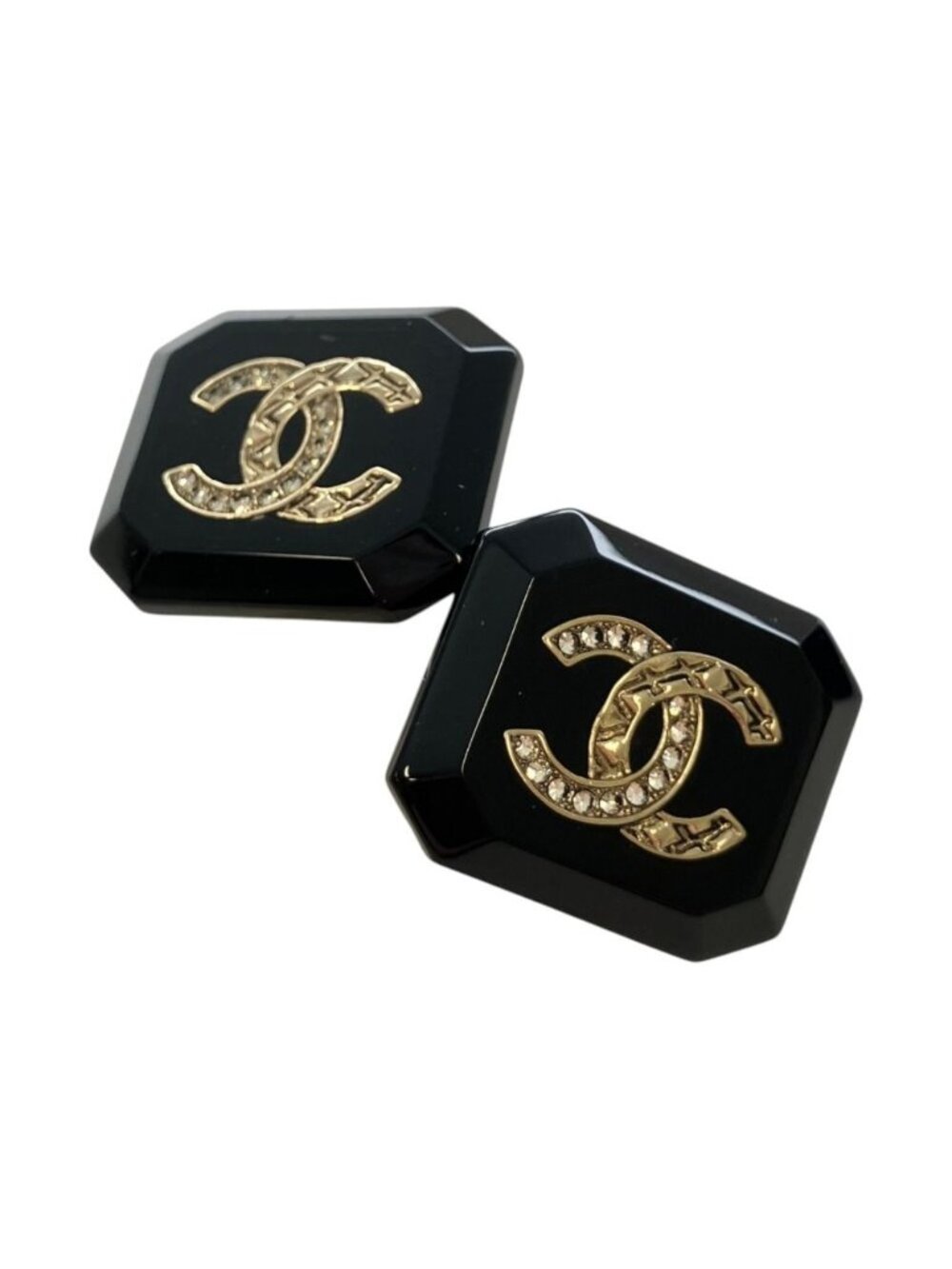 Chanel CC Logo Square Earrings Black Gold Colored